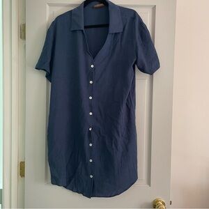 Women’s Blue Short Sleeve Button Up Dress